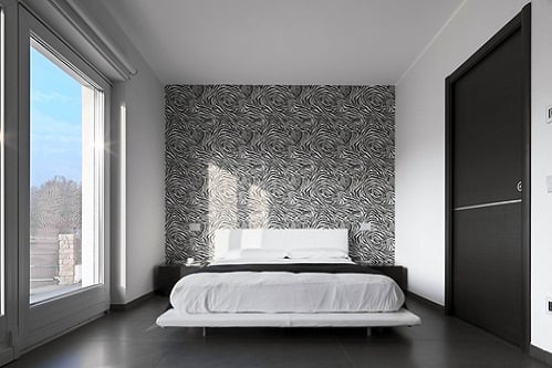 Contemporary Bedrooms in Soft Black with Patterned Wall