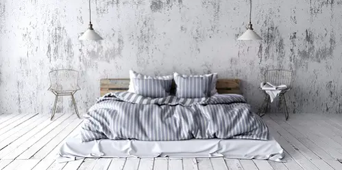 Industrial Bedrooms in Light Gray with Striped Patterns 