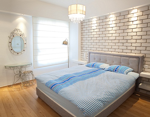 Beach House Bedrooms in Ice Blue with Striped Patterns