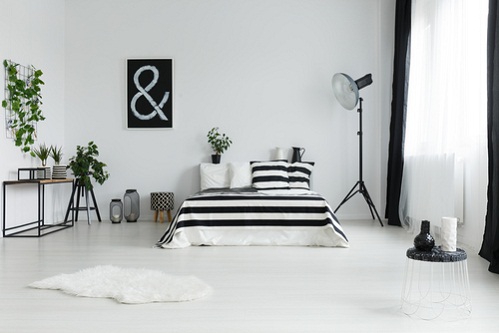 Scandinavian Bedrooms in Soft Black with Striped Patterns 