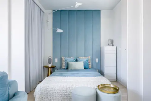 Transitional Bedrooms in Upholstered Blue