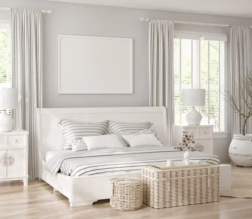 Beach House Bedrooms in Light Gray with Painted Walls 