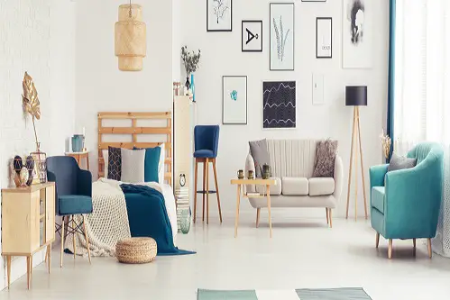 Scandinavian Bedrooms in Ice Blue with Accent chair 
