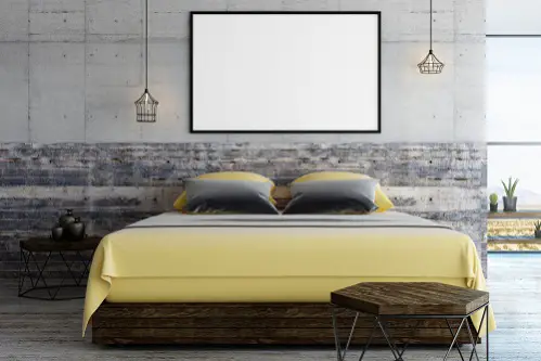 Industrial Bedrooms in Lemon Yellow with Blanket