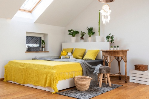 Farmhouse Bedrooms with Yellow Fabrics