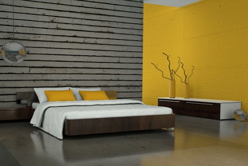 Industrial Bedrooms with Lemon Yellow Walls