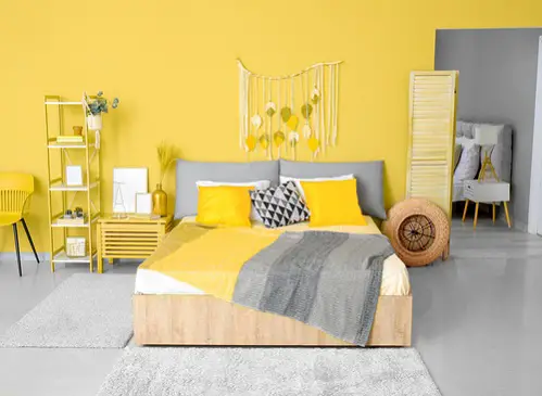 Scandinavian Bedrooms with Yellow Walls