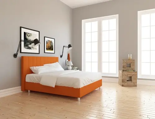 Scandinavian Bedrooms with Caramel bed