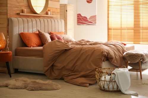 Scandinavian Comforter Bedrooms in Caramel
