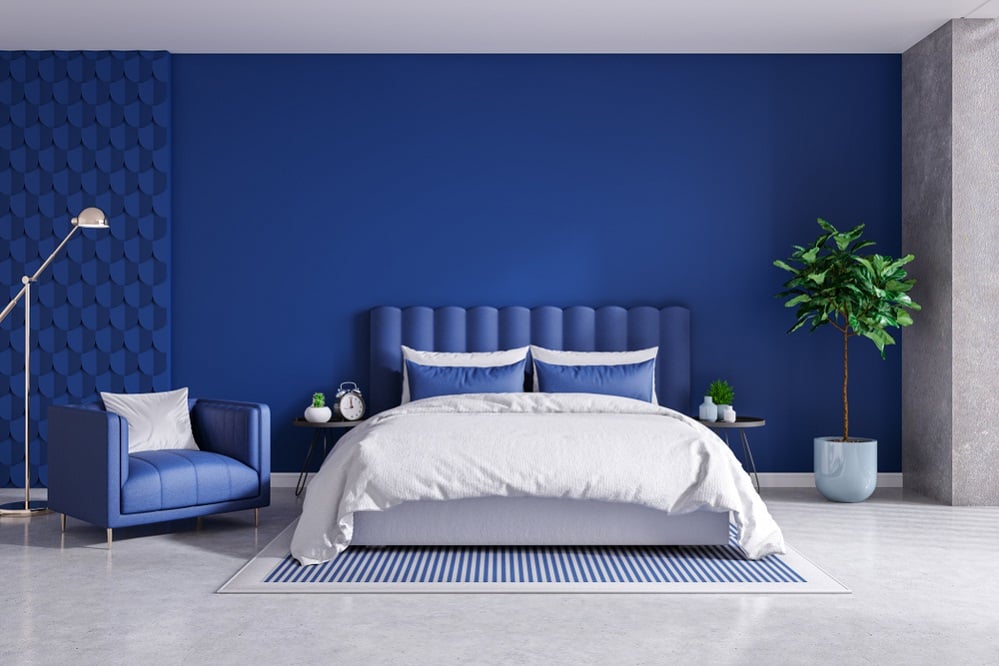 Modern Bedrooms in Cobalt Blue with Dark setting