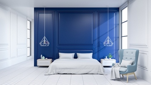 Contemporary Bedrooms in Cobalt Blue with Accent Wall