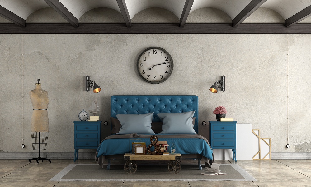 Rustic Bedrooms in Cobalt Blue With Furniture