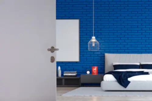 Industrial Bedrooms in Cobalt Blue with Painted Walls 