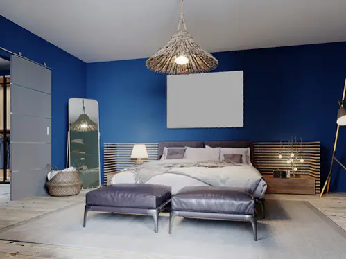 Rustic Bedrooms in Cobalt Blue with Painted Walls 