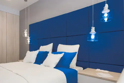 Contemporary Bedrooms in Cobalt Blue with Upholstery on Wall
