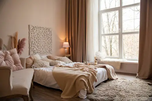 Farmhouse Bedrooms in Caramel With Fabrics 