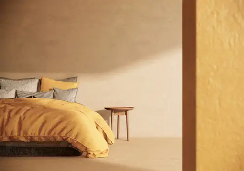 Mid-Century Bedrooms With Caramel Bedding Set 