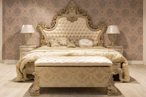 Hollywood Regency Bedrooms in Caramel With Decorative Wall