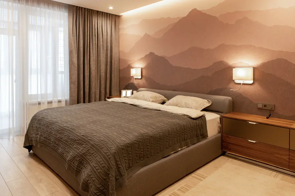 Modern Bedrooms in Caramel With Decorative Wallpaper