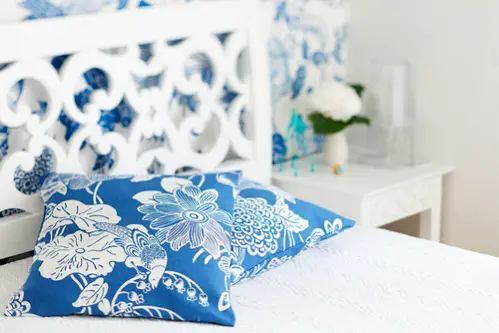 French Country Bedrooms in Cobalt Blue with Froral Prints