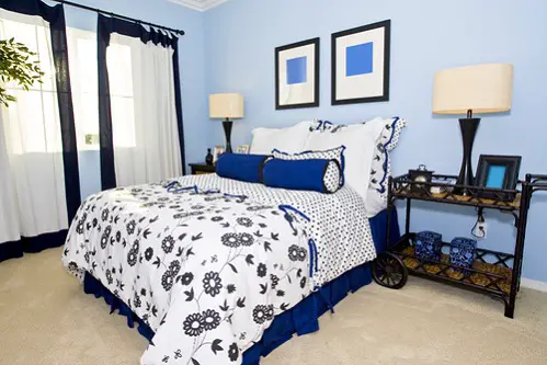 Traditional Bedrooms in Cobalt Blue with Floral Patterns