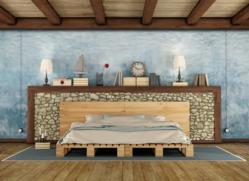 Rustic Bedrooms in Cobalt Blue with Pallet Bed