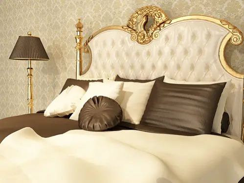 Hollywood Regency Bedrooms in Caramel With Silk Linens