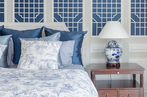 Farmhouse Bedrooms in Cobalt Blue with Subtle Fabrics 