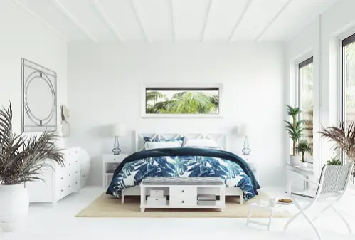 Beach House Bedrooms in Cobalt Blue with Tropical Patterns