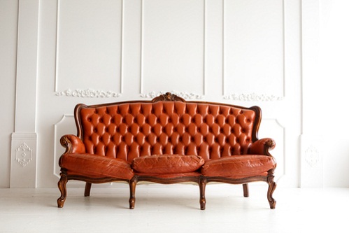 Hollywood Regency Bedrooms in Caramel With Vintage Leather Sofa
