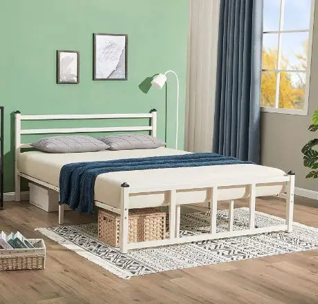 white bed frame with headboard