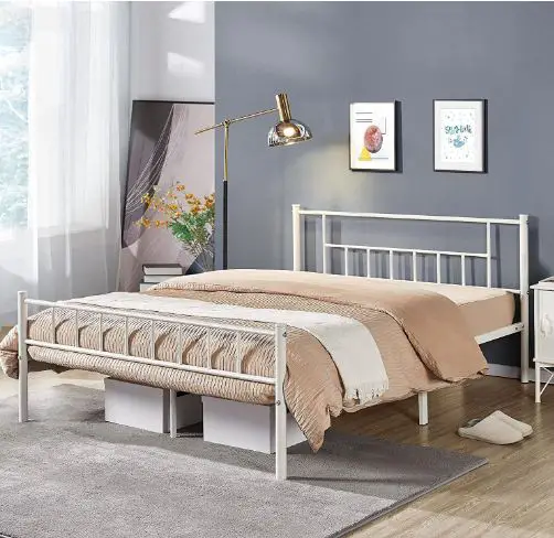 white bed frame with headboard